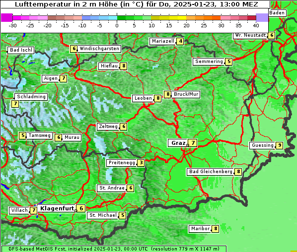 Temperatur, 23. 1. 2025