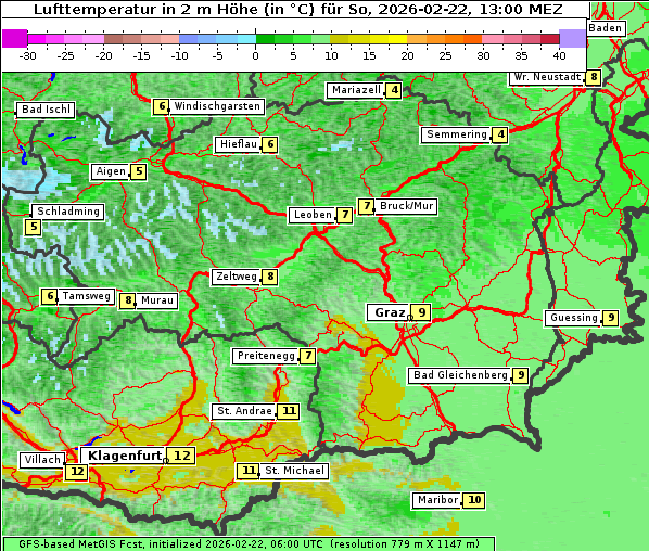 Temperatur, 22. 2. 2026