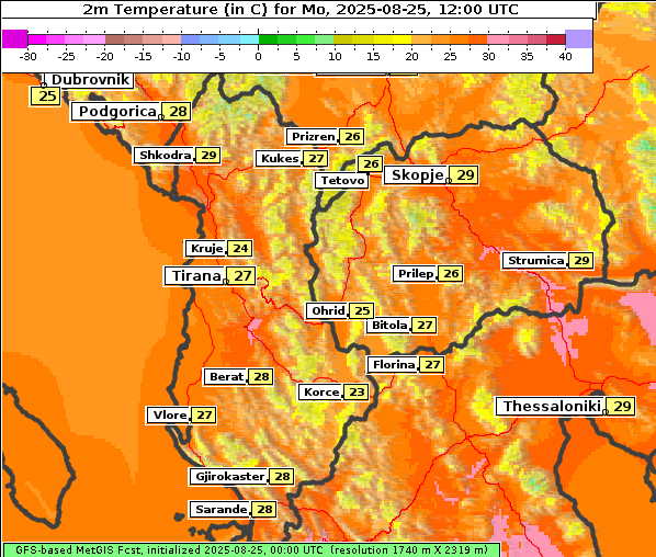 Temperatur, 25. 8. 2025