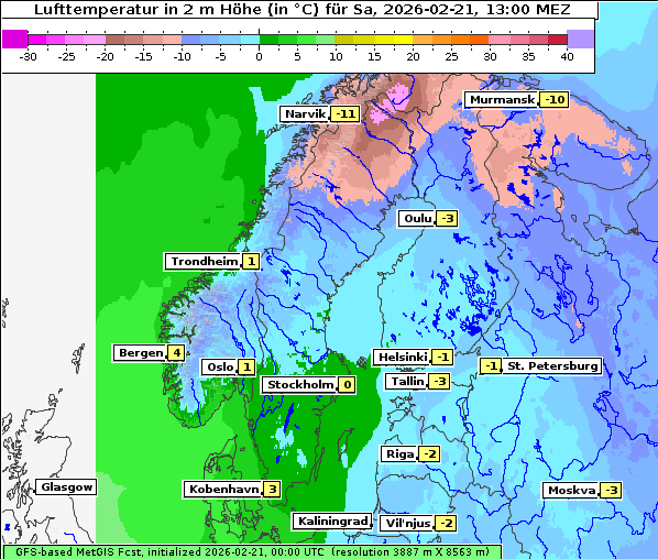 Temperatur, 21. 2. 2026