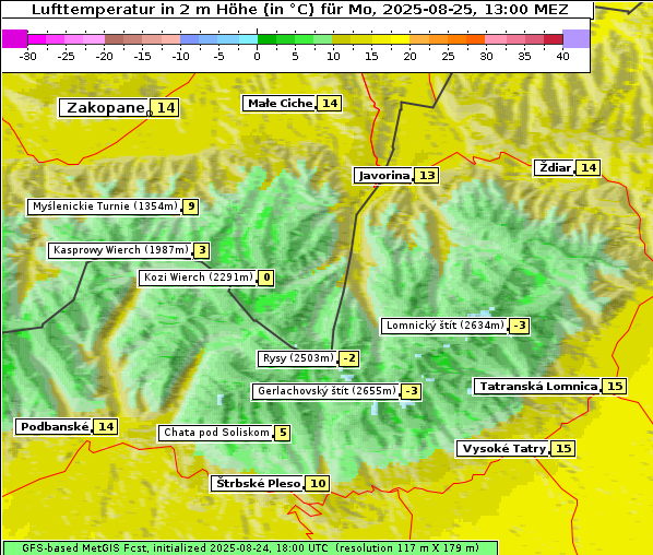 Temperatur, 25. 8. 2025