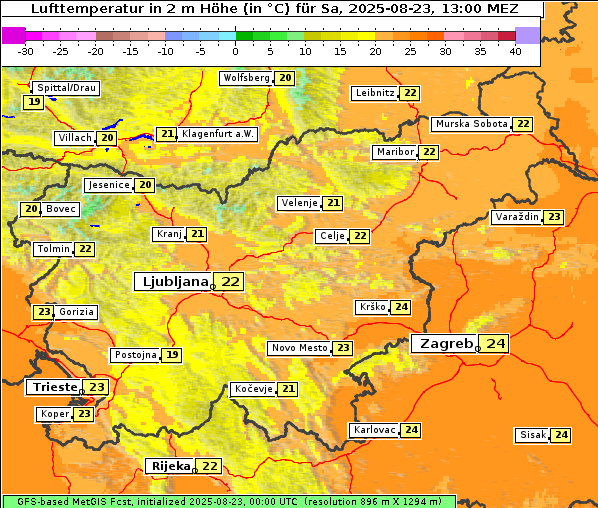 Temperatur, 23. 8. 2025