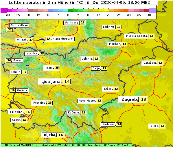 Temperatur, 9. 4. 2026