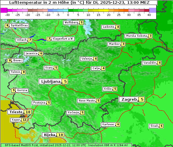 Temperatur, 23. 12. 2025
