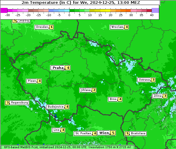 Temperatur, 25. 12. 2024