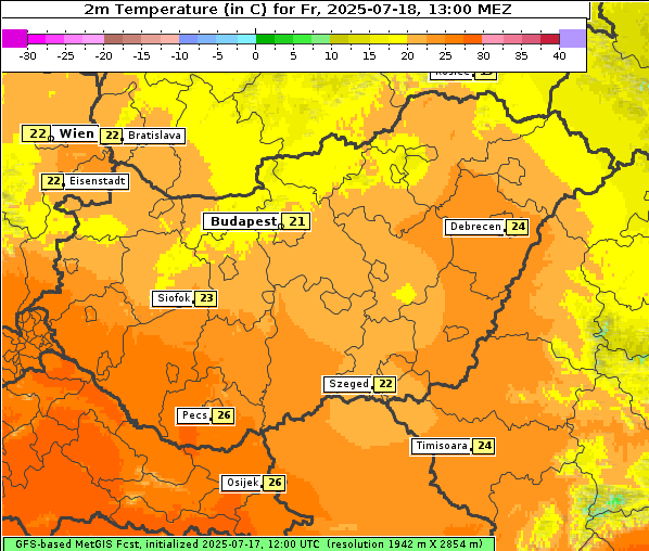 Temperatur, 18. 7. 2025