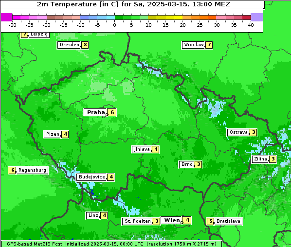 Temperatur, 15. 3. 2025