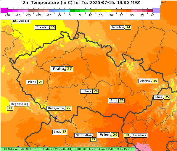 Temperatur, 15. 7. 2025