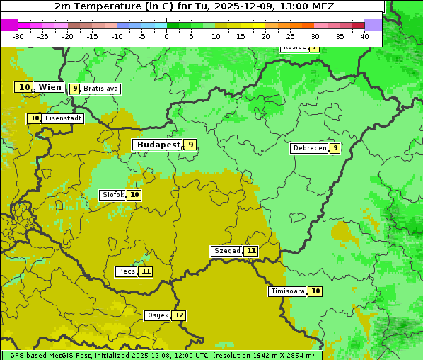 Temperatur, 9. 12. 2025