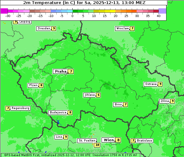 Temperatur, 13. 12. 2025