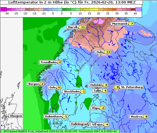 Temperatur, 20. 2. 2026