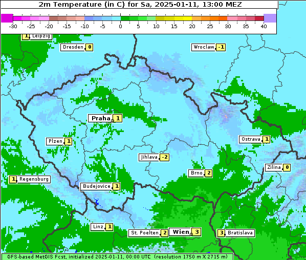 Temperatur, 11. 1. 2025