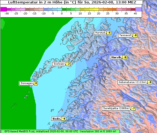 Temperatur, 8. 2. 2026