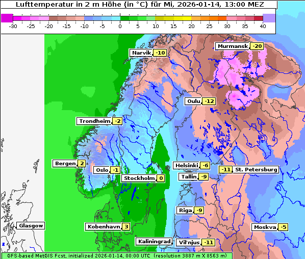 Temperatur, 14. 1. 2026