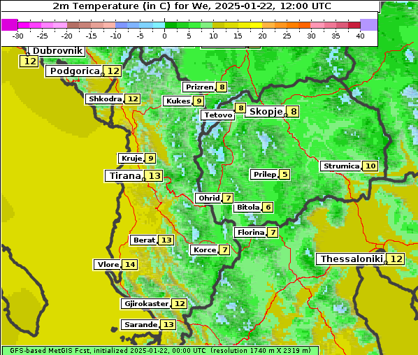 Temperatur, 22. 1. 2025