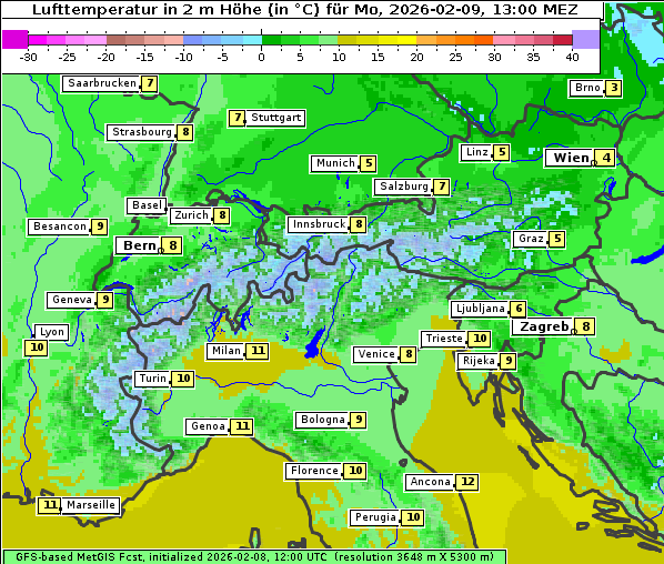 Temperatur, 9. 2. 2026