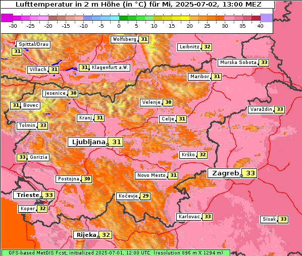Temperatur, 2. 7. 2025