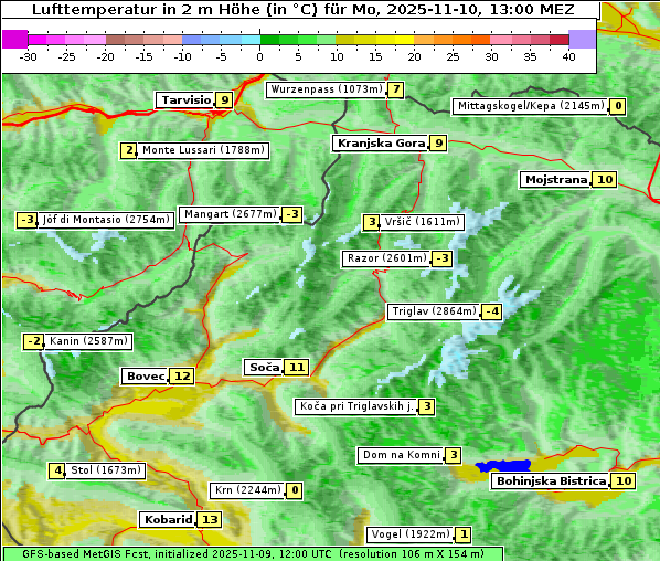 Temperatur, 10. 11. 2025