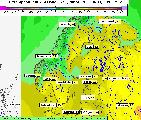 Temperatur, 11. 6. 2025