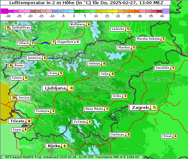 Temperatur, 27. 2. 2025