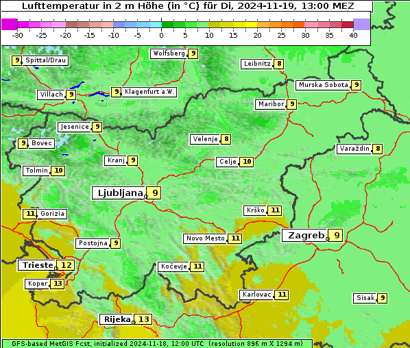 Temperatur, 19. 11. 2024