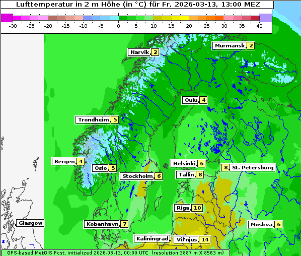 Temperatur, 13. 3. 2026