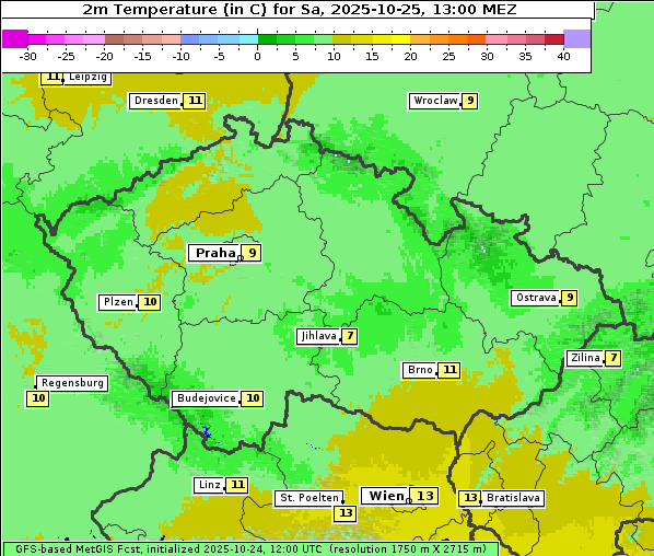 Temperatur, 25. 10. 2025