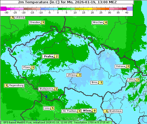 Temperatur, 19. 1. 2026