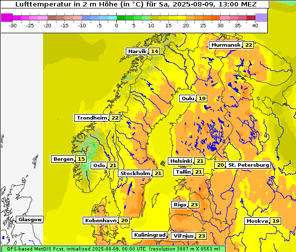 Temperatur, 9. 8. 2025
