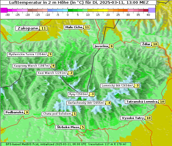 Temperatur, 11. 3. 2025