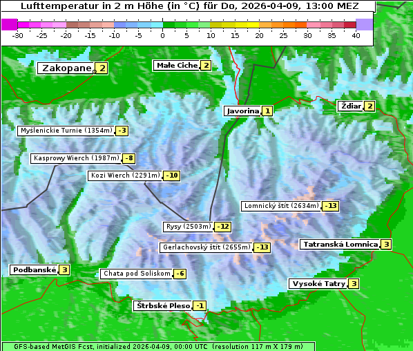Temperatur, 9. 4. 2026