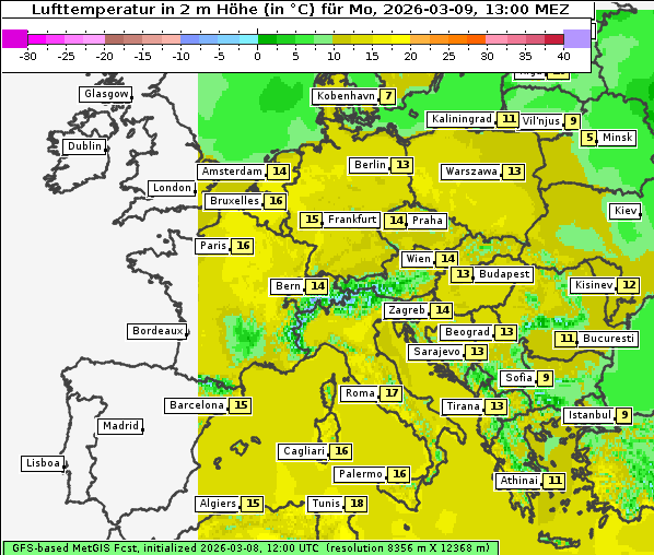 Temperatur, 9. 3. 2026