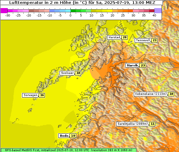 Temperatur, 19. 7. 2025