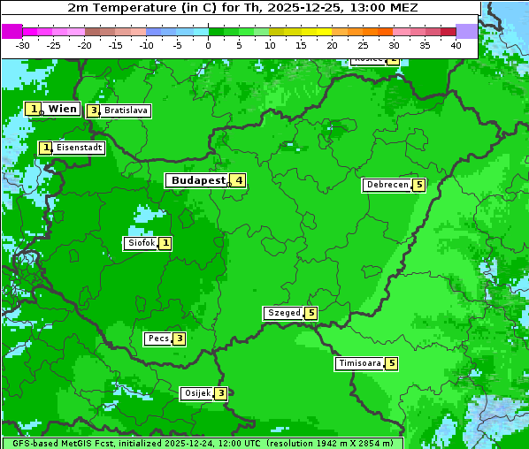 Temperatur, 25. 12. 2025