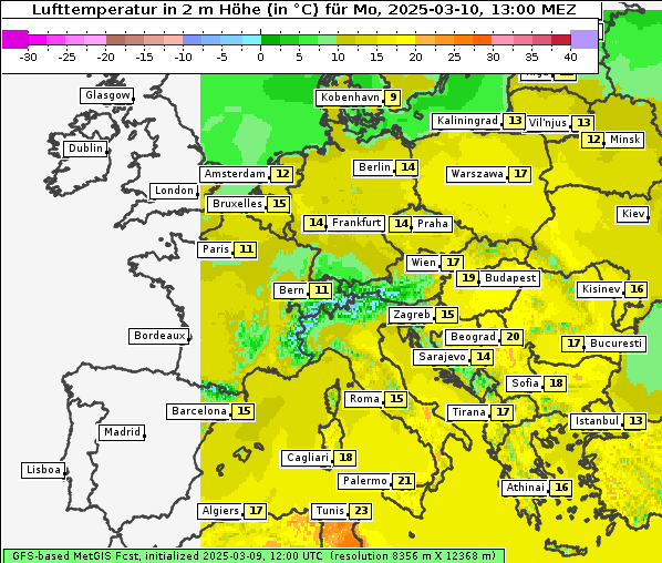 Temperatur, 10. 3. 2025