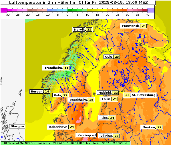 Temperatur, 15. 8. 2025