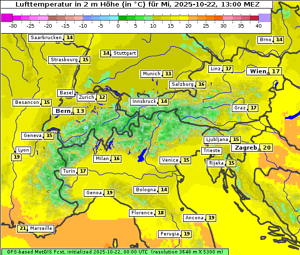 Temperatur, 22. 10. 2025