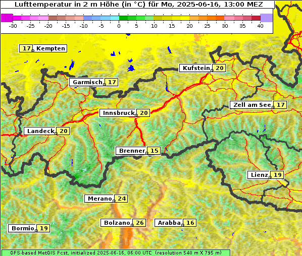 Temperatur, 16. 6. 2025