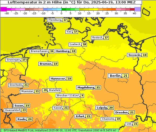 Temperatur, 19. 6. 2025