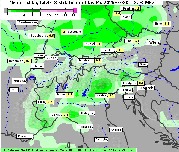 Niederschlag, 30. 7. 2025