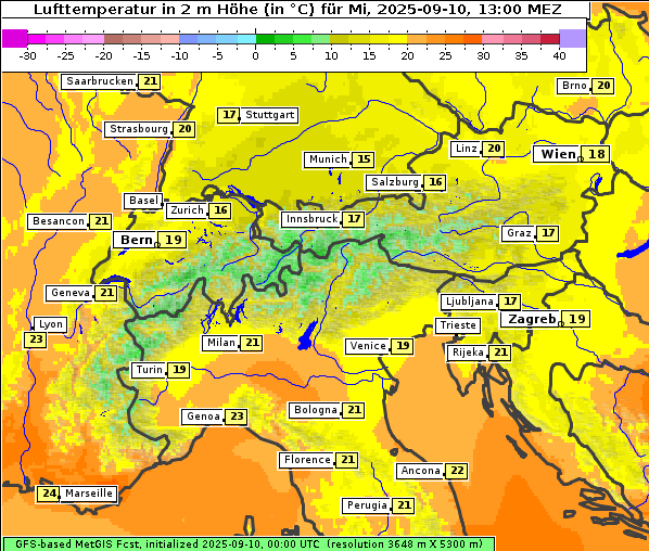 Temperatur, 10. 9. 2025