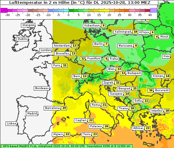 Temperatur, 28. 10. 2025
