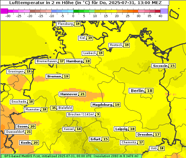 Temperatur, 31. 7. 2025
