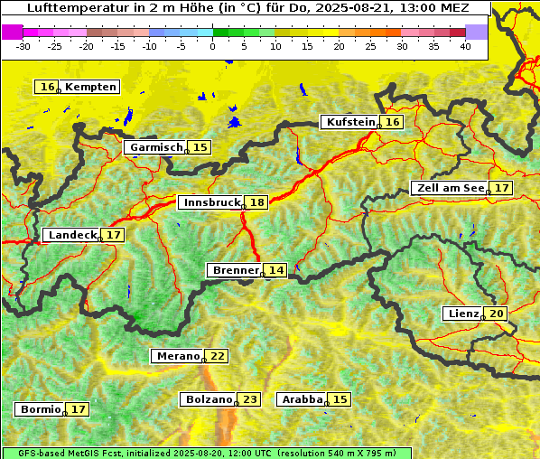 Temperatur, 21. 8. 2025