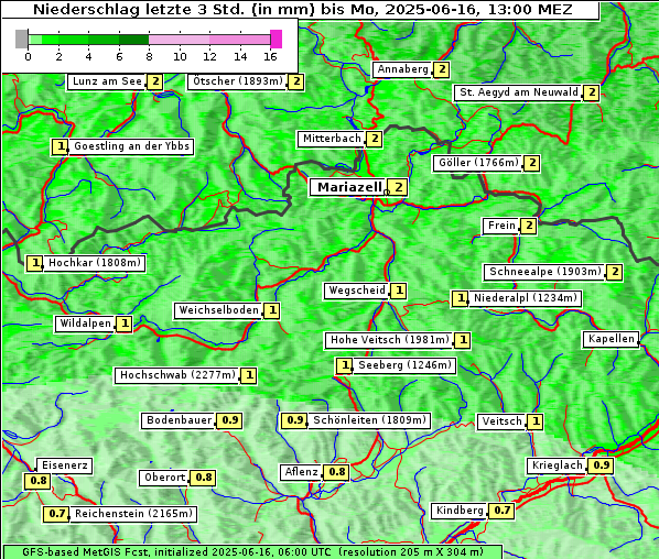 Niederschlag, 16. 6. 2025