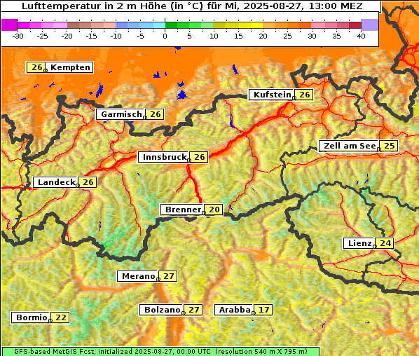 Temperatur, 27. 8. 2025