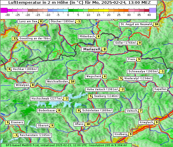 Temperatur, 24. 2. 2025