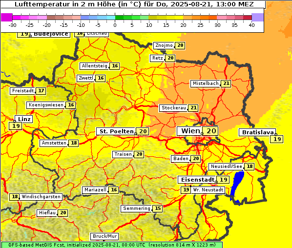 Temperatur, 21. 8. 2025