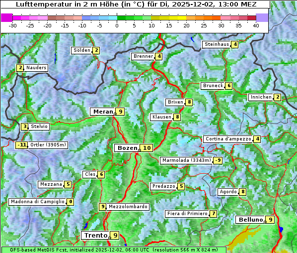Temperatur, 2. 12. 2025