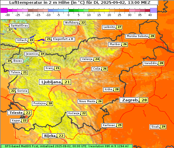 Temperatur, 2. 9. 2025
